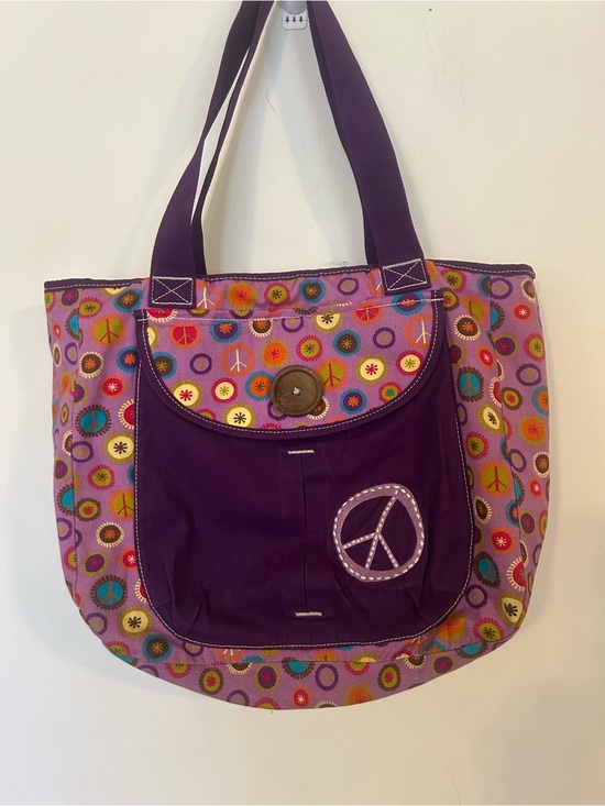 Handbags - Y2K 
Purple Peace Sign Button Zip 
Tote Bag